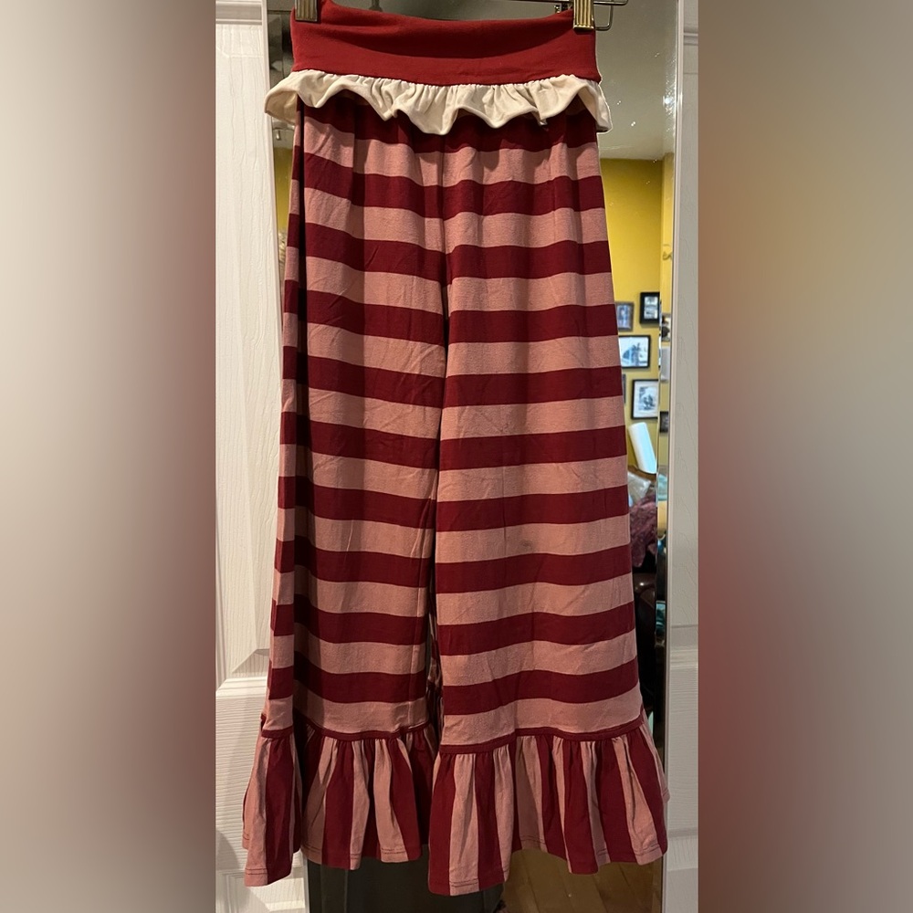 Persnickety Striped Red & Pink Wide-Leg Belled Pants